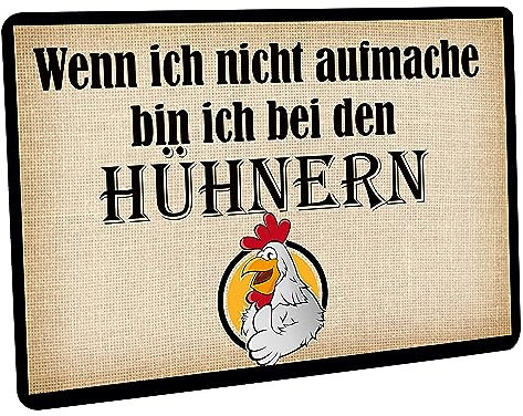 Crealuxe Fussmatte - Wenn ich Nicht aufmache Bin ich bei den Hühnern - 60x40 cm - Gummi Rückseite/rutschfest - Filzoberfläche - Bedruckte Türmatte - Innenmatte - Schmutzmatte