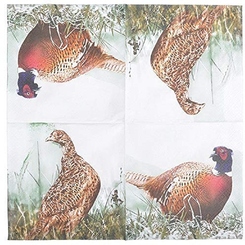 linoows Servietten mit Fasan, 20 Stück Jagdmotiv Servietten aus Tissue-Papier 33 x 33 cm