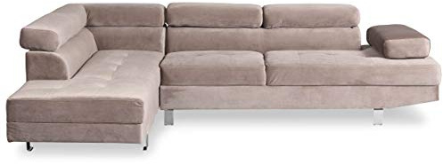 Menzzo Alfa Ecksofa mit verstellbaren Kopfstützen und Samtbezug Taupe