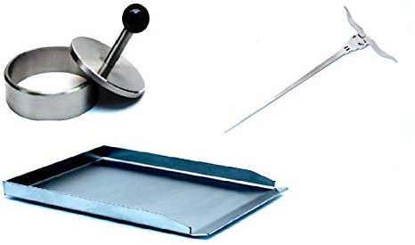 Kettes Grillzubehör Burgerspezial/Edelstahl Plancha/Teppanyaki & Burgerpresse & Burgerspieße (460x350mm / Burgerpresse XXL 150mm / 6 Burgerspieß)