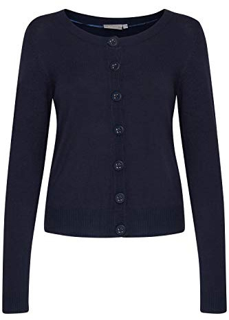 fransa FRZUVIC Damen Strickjacke Feinstrick Cardigan Strickcardigan mit tiefem Rundhalsausschnitt und Knopfleiste, Größe:L, Farbe:Dark Peacoat (60468)