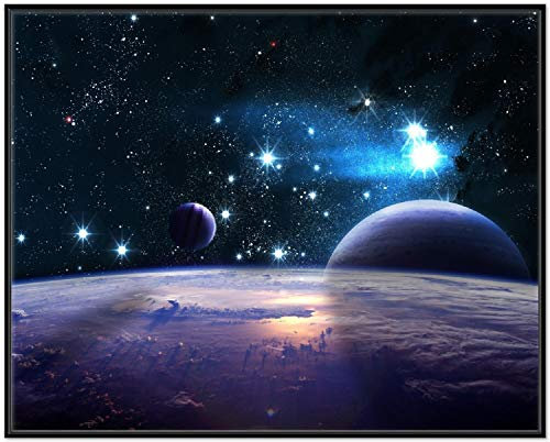 Wallario Wandbild - Planeten im Weltall in Premiumqualität, Poster mit schwarzem Rahmen, Größe: 40 x 50 cm
