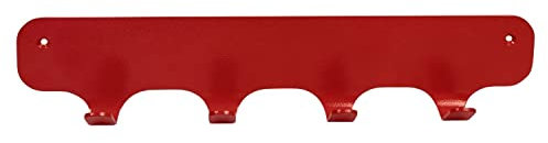 Gorillz® Rounded Four Garderobenleiste rot (7,8 x 40 x 6 cm) I Industrie-Wandgarderobe aus robustem Stahl mit matter Beschichtung & 4 Garderobenhaken I Platzsparende Garderobenhakenleiste