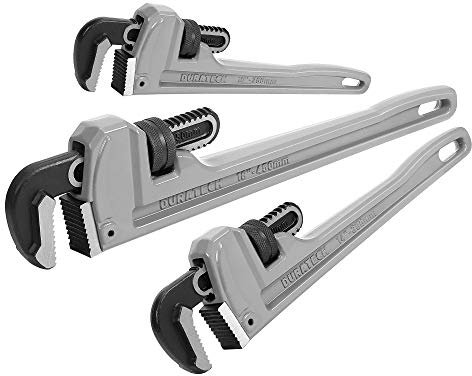 DURATECH 3-Piece Heavy Duty Aluminum Straight Pipe Wrench Set, 10, 14, 18, Adjustable Plumbing Wrench Set, Drop Forged, Exceed GGG standard
