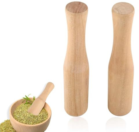 HERCHR Wooden Pestle, 5.6 inch Long Handle, Wooden Pestle Food Muddle, Wood Ice Crusher, Mojito Muddler, Bartender Tool, Grinding Rod