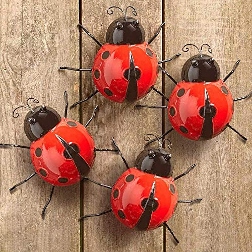 Metall-Marienkäfer-Garten-Wandkunst, Dekoration, niedlich, handgefertigt, Marienkäfer für Hinterhof, Garten, Rasen, Veranda, Hof-Wandornament, 4er-Set