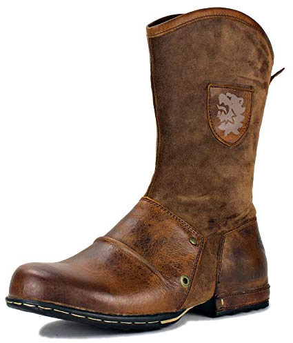 OSSTONE Chukka Stivali Cowboy Boots Maschio Mens Motociclo Botas in Pelle Vitello Western retrò Stile Uomo Stivali Piatto Caviglia Stivaletti Boots OS-5008-1-H1-Brown-R