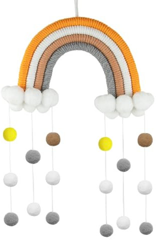 RAILONCH Nordic Regenbogen Wandbehang, handgewebte Wolken Regenbogen Makramee Wandteppich, Wanddeko mit Pompon für Neugeborene Babyzimmer (25)