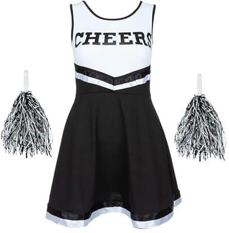 Déguisement fille pompom girl - robe cheerleader avec pompons assortis, costume enfant pour Halloween, carnaval, anniversaire, cosplay et fête