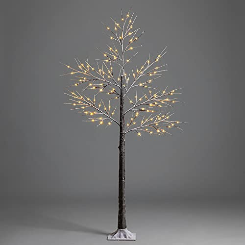 Christow Snowy Twig Tree With Lights 6ft, Pre Lit Birch Christmas Tree, Light Up Warm White LED Decoration, Indoor Outdoor, Mains Operated (120 LED)