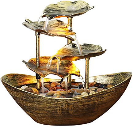 Fontaine D’Intérieur - Fontaine de Table avec Pompe et Eclairage LED | Fontaine d'eau D'intérieur Feuille de Lotus | Fontaine Cascade Humidificateur Décoration