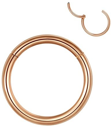 Popuhoops Anneau de nez à charnière en acier chirurgical 316L 18 g 8 mm Or rose Piercing septum Piercing de nez Bijoux de corps Helix Daith Tragus Septum Anneau de lèvre