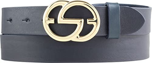 BELTINGER Damen-Gürtel EMIL aus Vollrindleder 3 cm | Schmaler Ledergürtel für Damen 30mm | Gold glänzend | Marine 85cm