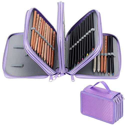 Large Colored Pencil Case High Capacity Zipper Pen Bag 72 Slots 4 Layers Pen Organiser Stationery Pouch Bag Case Paint Brush Holder Storage For Office Artist Sketch Drawing Pencils Holder
