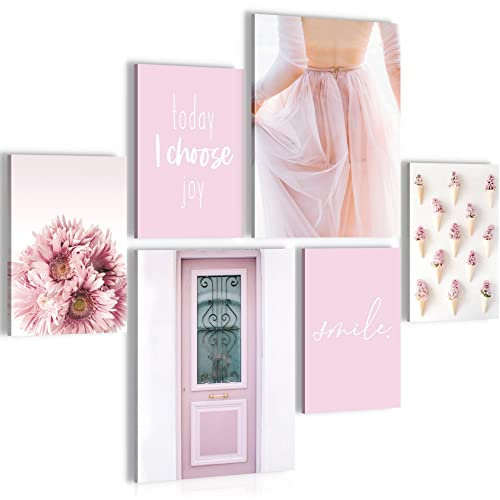 Novart Wandbilder Set Fashion Rosa - KEIN EXTRA RAHMEN BENÖTIGT - Modern Deko - Wohnzimmer Mädchen Teenager N008463a
