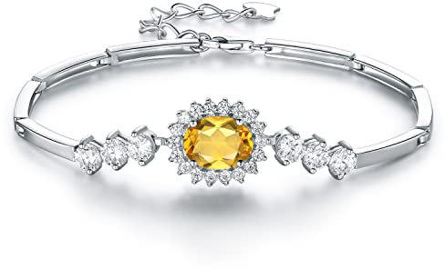 Damen Armbänder 925 Sterling Silber Verstellbar Funkeln Gelb Citrin Prinzessin Diana Armband Frauen Schmuck Geschenke für Mama Frau Mädchen mit exquisiter Geschenkbox