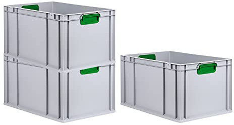 PROREGAL SuperSparSet 3x Eurobox NextGen Color | HxBxT 32x40x60cm | 65 Liter | Griffe grün geschlossen | Verstärkter Boden | Eurobehälter, Transportbox, Transportbehälter, Stapelbehälter