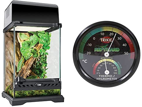 Exo Terra Terrarium aus Glas, mit einzigartiger Front Belüftung, 20 x 20 x 30cm & Trixie 76113 Thermo-/Hygrometer, analog, ø 7,5 cm