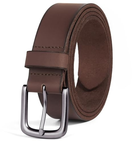 Vatan Men's Genuine Leather Casual Every Day Jeans Belts, Handmade Men Leather Belt with Gift Box (A-Brown, 36(Fits Waist 34-35))