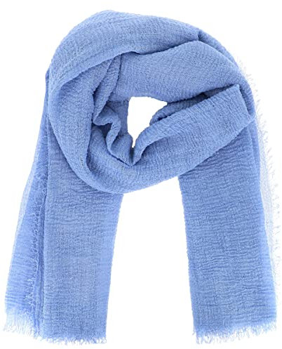 moonbow Einfarbiger Hellblauer Schal Damen 20% Baumwolle 80% Viskose mit Fransen - Moderne Fashion Damen Stola - Langer und Rechteckiger Tuch 180 cm x 90 cm - Dünnes und Weiches Schaltuch