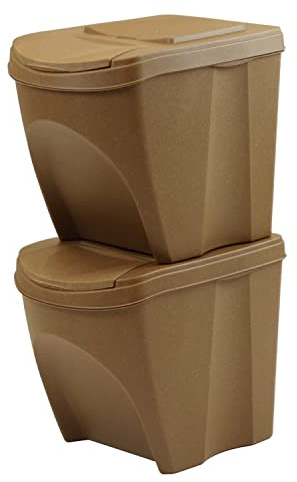 IMJ-Global Lot de 2 bacs de rangement empilables en plastique 25 litres de recyclage Nature ECO poubelle pour intérieur maison de cuisine