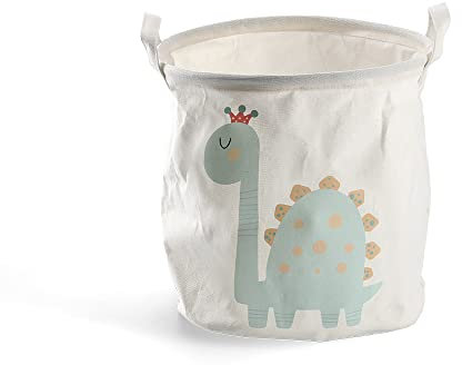 Zeller 14245 Aufbewahrungskorb Dino, Canvas, weiß, ca. Ø 30 x 30 cm
