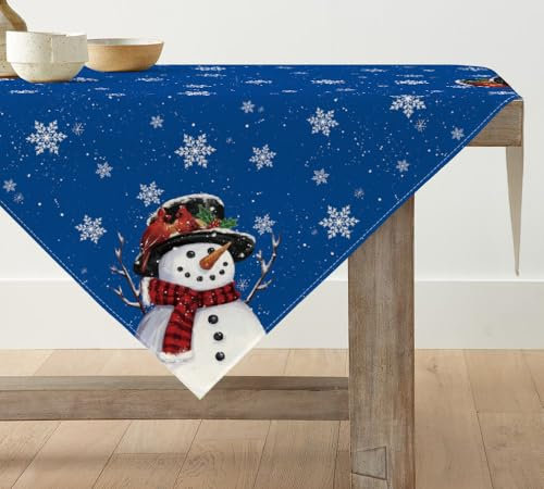 Artoid Mode Blau Schneemann Schneeflocken Weihnachten Tischdecke, Tischwäsche Winter Küche Tisch Dekoration Drinnen Urlaub Party Dekor 85x85 cm