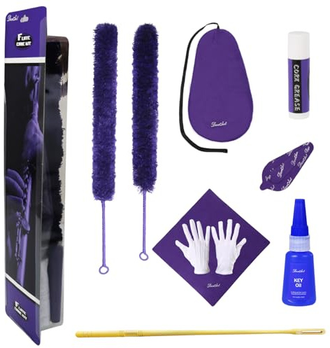 Flute Cleaning Care Cleaning Kit: Key Oil + Cork Grease + Swab + Cleaning Cloth + Cleaning Brush + Cleaning Rod - Maintenance Kit