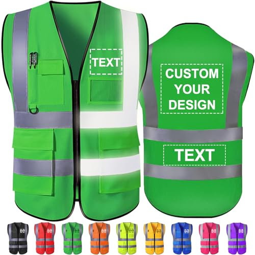 Hapelf Kundenspezifische Sicherheitsweste, gut sichtbare Warnwesten mit Taschen, Reißverschluss, personalisiertes Logo, Klasse 2, für Männer und Frauen, Arbeitskleidung für die Sicherheit auf dem Bau