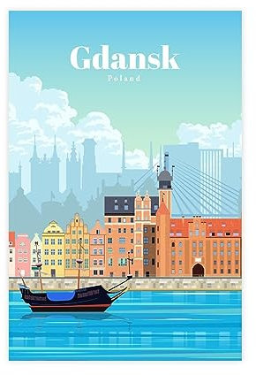 Reise die Welt Stadt Besuch Danzig Polen Leinwand Poster Wandkunst Dekor Druck Bild Gemälde für Wohnzimmer Schlafzimmer Dekoration Unrahmen: 30 x 45 cm