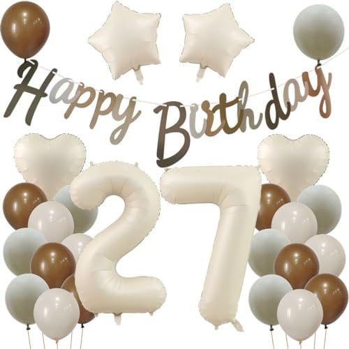 27 Geburtstag Deko Beige, Deko 27. Geburtstag Frau Mann, Beige Luftballons 27. Frauen, Geburtstagsdeko 27 Jahre Ballon, 27. Dekorationen, Luftballon 27. Party Deko