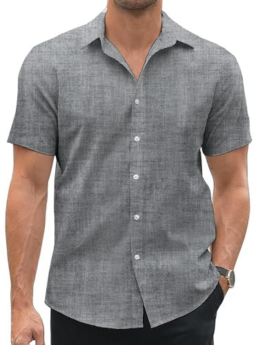 COOFANDY Men's Shirt Short Sleeve Oxford Shirt Slim Fit Cotton Shirt Non Iron Business Dress Shirt Button Down Shirt Darkgrey L
