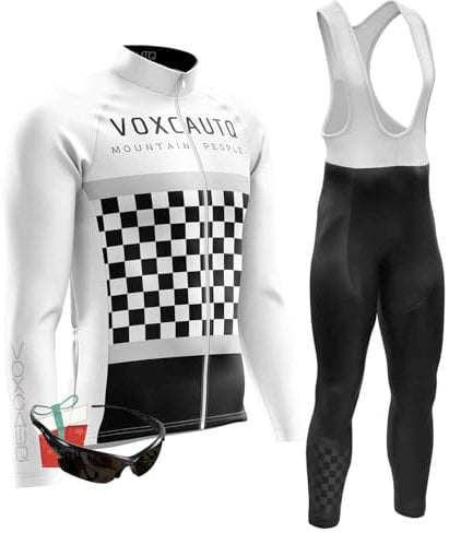 VOXCAUTQ Herren Langarm Fahrrad Trikot Set,Rennrad Trikot Herren Set,Langärmliges Fahrradtrikot Hose + Polarisiert Fahrradbrille (TypA-4,5XL)
