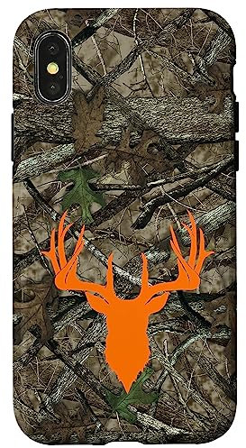 Hülle für iPhone X/XS Hirsch Jagd Schwarz Braun Orange Baum Camo Camouflage