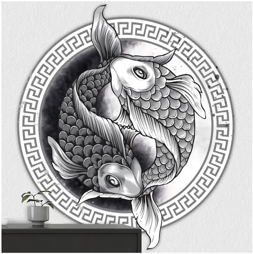 FoLIESEN - Wandaufkleber - Türaufkleber I selbstklebendes Poster für Tür & Wand I runder Wand-Sticker I Wandtatto I Wandbild Ying Yang Koi, .:Ø 60cm