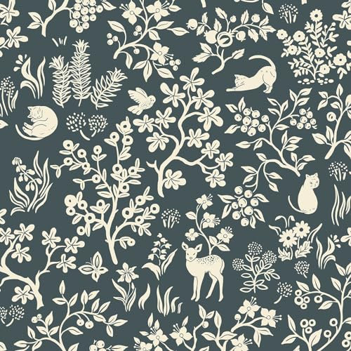 Yomshi Self Adhesive Wallpaper Blue Floral Leaf Wallpaper 41×300cm Peel and Stick Wallpaper Animal Contact Paper Kitten Bird Deer Wallpaper Waterproof Vinyl Film for Living Room Bedroom Wall