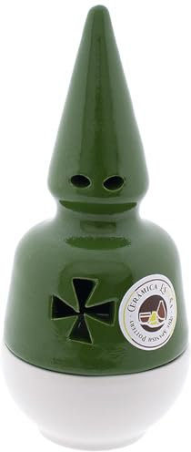 CERÁMICA ESPAÑA Brûleur d'encens Nazaréen blanc-vert | encens religieux | encens en terre cuite | encens originaux | Encensoir Semaine Sainte | 9 x 9 x 20 cm