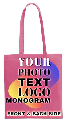 lepni.me Bolsa de Lona Personalizada | Imprima Su Propia Foto o Logotipo con Texto Inicial | Bolsos con Monograma Reutilizables para Mujer Hombre (M Rosado Multicolor)