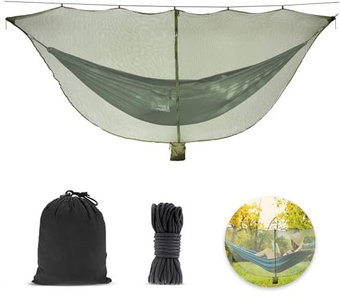 Udbrud Hängematte Moskitonetz, Camping Hängemattennetz, Outdoor Moskitonetz mit Zwei Wege Reißverschluss 360-Grad-Schutz Polyesternetz Tragbares Haengematten-Moskitonetz für Camping (Armeegrün)