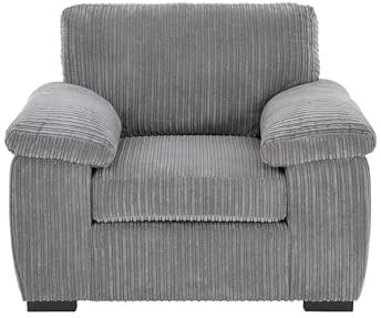 Grey Jumbo Cord Fabric Armchair – Comfortable Formal Back Lounge Chair, Modern Living Room Seating, Stylish Fabric Accent Chair