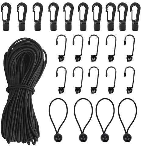 Tensioning Rubber with Hooks, Rubber Rope 6 mm 15 m Black, DIY Expander with Hooks, Luggage Tensioner for Car & Bicycle Elastic Expander Rope Rubber Cord Tarpaulin Tensioner Rope Tensioner Rope with
