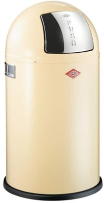Wesco Pushboy junior Mülleimer in der Farbe mandel, pulverbeschichtetes Stahlblech, 22 Liter Volumen, große Edelstahlklappe, herausnehmbarer Innenbehälter