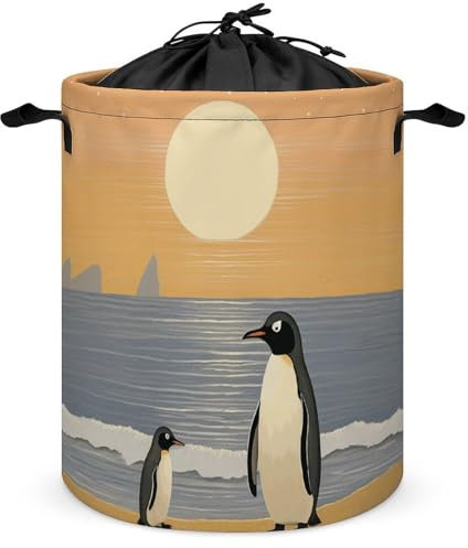 Wäschekorb, wasserdicht, schmutziger Wäschekorb, zwei Pinguine, Bilder, zusammenklappbar, mit Griffen, freistehender Wäschekorb für Badezimmer, Schlafzimmer, Wohnheim, Reisen