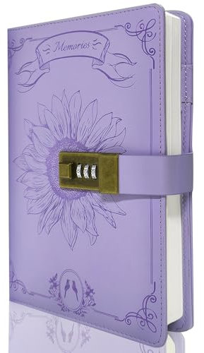 GOORAIFU Diario con lucchetto per ragazze e donne, A5 in pelle PU con serratura, 240 pagine con password bloccata, taccuino da viaggio con penna a sfera in metallo e confezione regalo, viola…