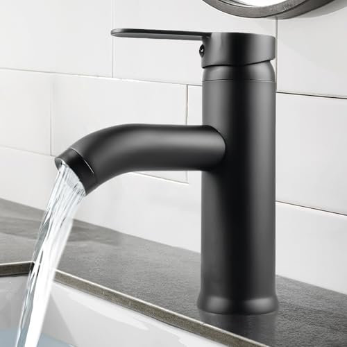 Grifo Lavabo Negro, Grifo Negro Lavabo de Lavabo Con VáLvula de CeráMica, Acero inoxidable Grifo Lavabo, Mezclador Monomando Grifo Baño, Grifo Lavabo Invitados WC, Grifo Lavabo Negro Mangueras