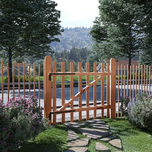 Keyroto Gartentor Einfahrtstor Gartenzaun Zaun Garten Holzzaun Zauntor Einflügelig Haselnussholz Imprägniert 100×90 cm