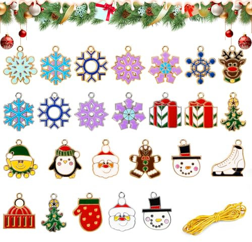 Chzzsslllxdy Klein Weihnachtsanhänger - 25 Stück Mini Weihnachten Anhänger Deko - Streudeko Weihnachten Anhänger - DIY Weihnachtsbaum Anhänger Weihnachten Dekoration Mit 5m Schnur