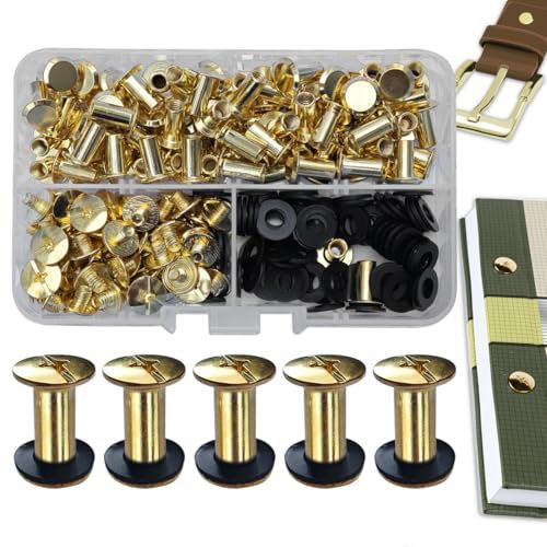 SHSMPXOY 70 Kits Vis Chicago Screws,M5*12mm Vis de Livre,Rivet a Visser de remplacement en métal pour sacs, livres, colliers, sacs à dos, laisses de chien, laisses (Or)