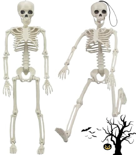 Sprießen 2 Stück Halloween Deko Skelett, Skelett Dekorationen Mit Beweglichen Gelenken, Hängende Skelette, Skelett Halloween Deko, Für Halloween-Friedhof-Dekorationen, Spukhaus-Zubehör (40.6 cm)