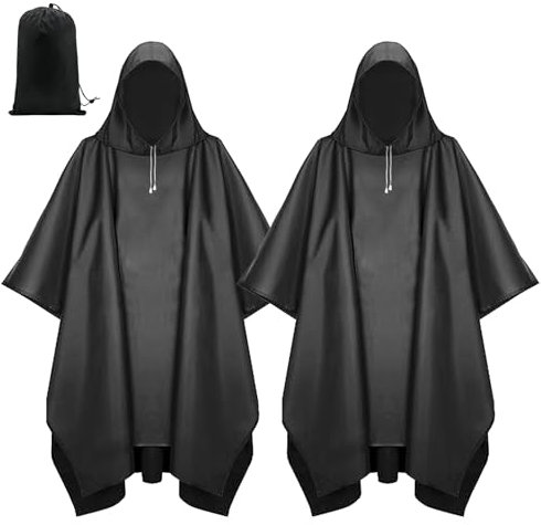 UTEFIF Impermeabile multiuso 3 in 1, con custodia, impermeabile, unisex, per bicicletta, campeggio, escursionismo, pesca, nero, 2 pezzi, M